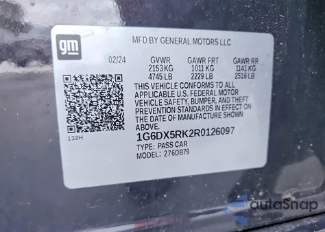 2024 Cadillac Ct5 Luxury из США, поврежденный, VIN 1G6DX5RK2R0126097